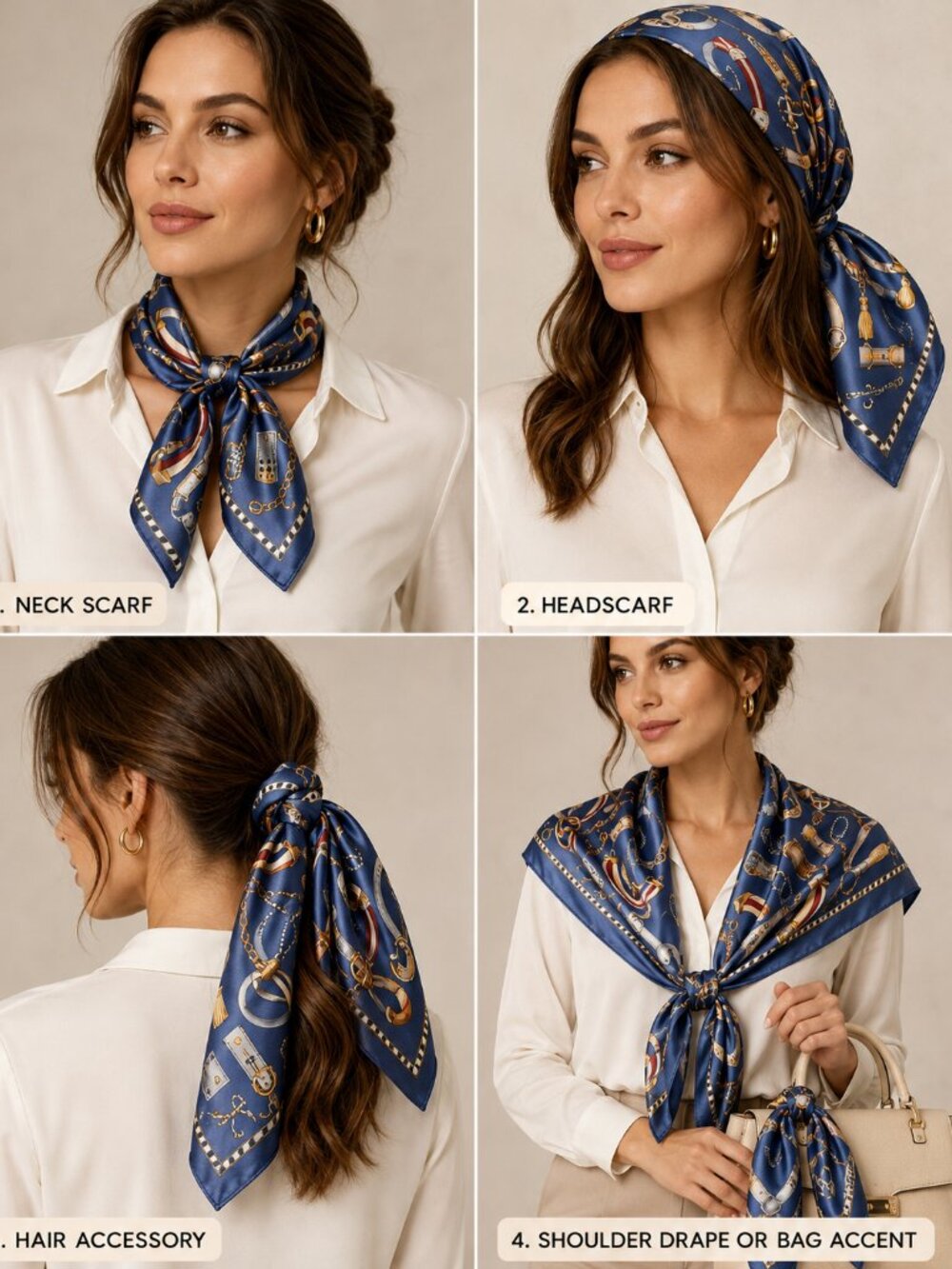 100% Silk Scarf 27x27 Blue Red Gold Swords Equestrian Print